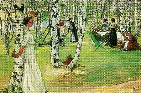 Carl Larsson frukost i det grona-mellan de vita stammarna china oil painting image